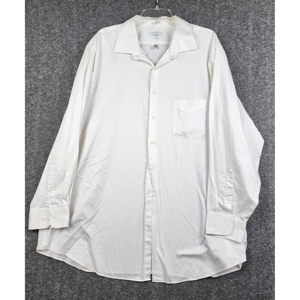 Van Heusen Dress Shirt Mens 19 34/35 White Lux Sateen Big and Tall Long‎ Sleeve